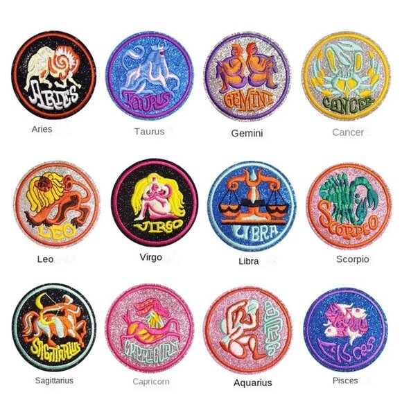 Glitter Embroidered Round Capricorn Zodiac Iron On Patch Pink Teal Blue Yellow - Picture 5 of 5